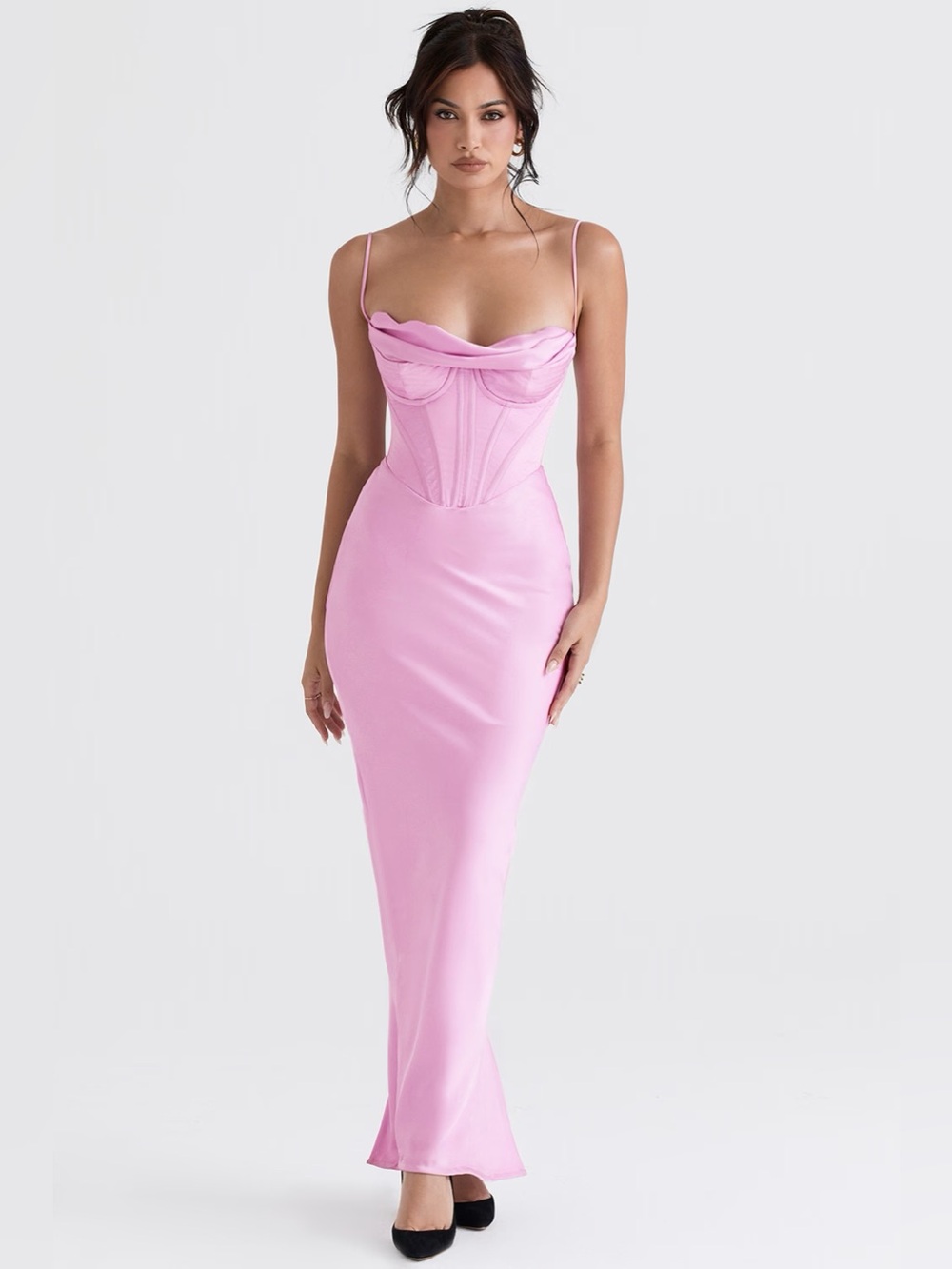 House of CB Charmaine Pink Corset Maxi Dress XS Satin Formal Wedding Prom